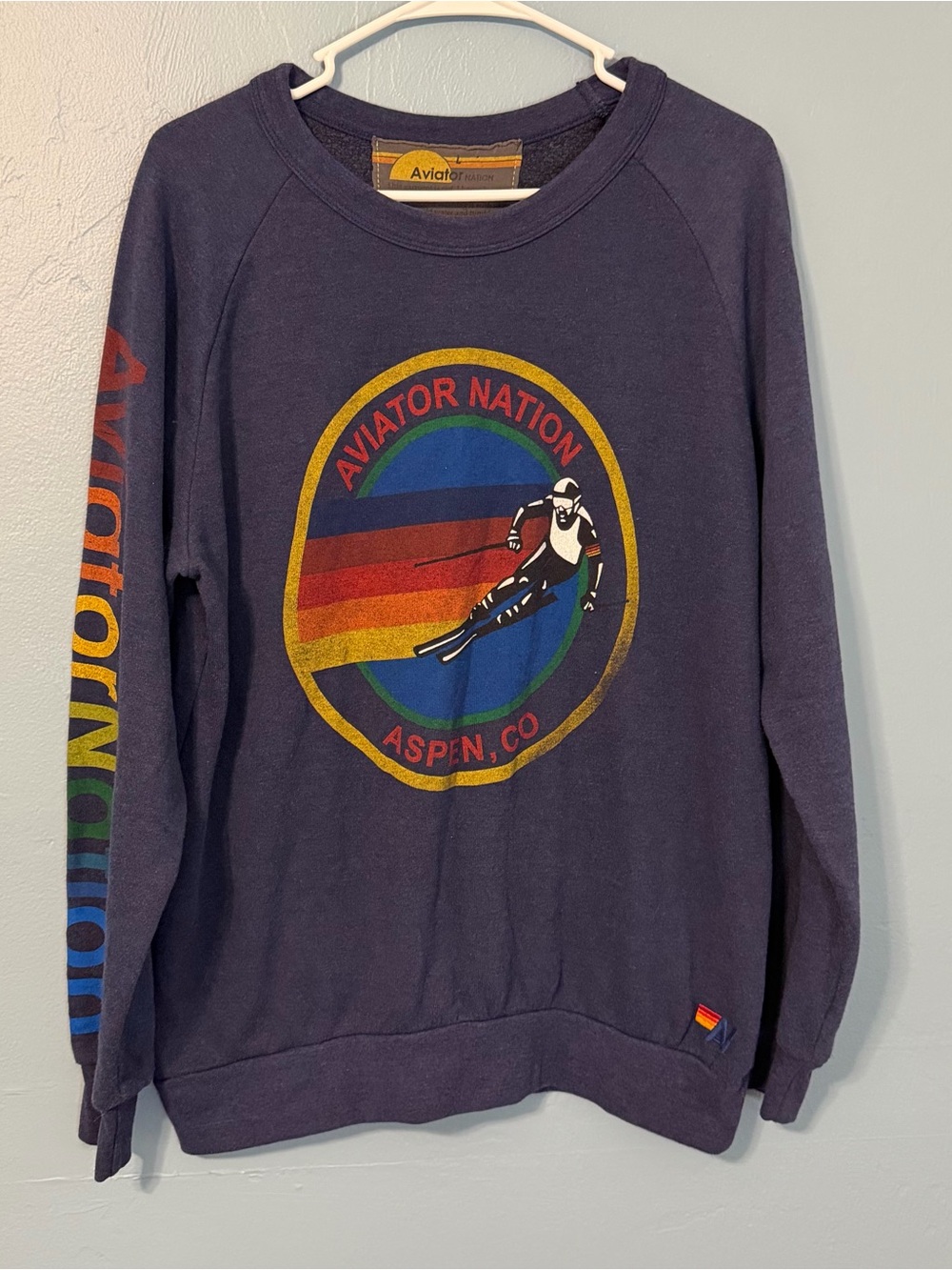 Aviator Nation Unisex Navy Crewneck with Multicolor Ski Graphic